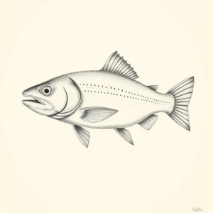 Pencil Dotwork Outline Trout Tattoo