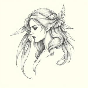 Pencil Dotwork Outline Valkyrie Tattoo