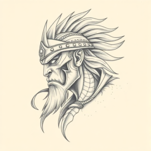 Pencil Dotwork Outline Warrior Tattoo