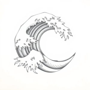 Pencil Dotwork Outline Wave Tattoo