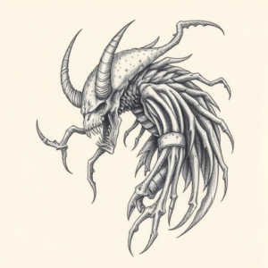 Pencil Dotwork Outline Wendigo Tattoo