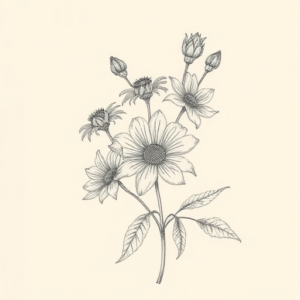 Pencil Dotwork Outline Wildflower Tattoo