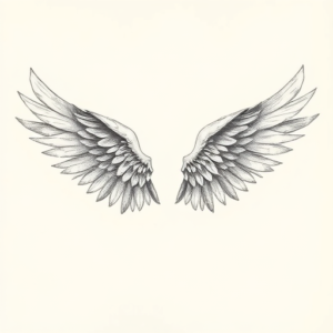 Pencil Dotwork Outline Wings Tattoo
