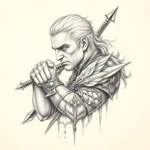 Pencil Dotwork Outline Witcher Tattoo