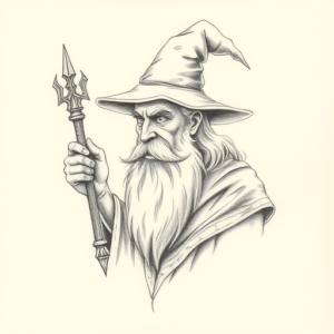 Pencil Dotwork Outline Wizard Tattoo