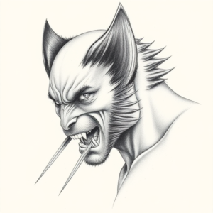 Pencil Dotwork Outline Wolverine Tattoo