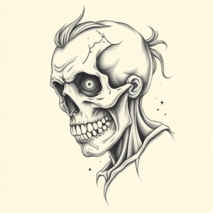 Pencil Dotwork Outline Zombie Tattoo