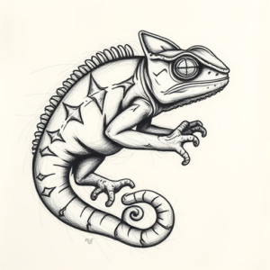 Pencil Sketch Chameleon Tattoo
