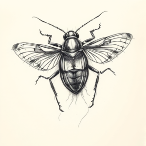 Pencil Sketch Cicada Tattoo