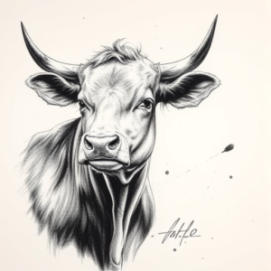 Pencil Sketch Cow Tattoo