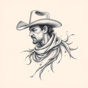 Pencil Sketch Cowboy Tattoo