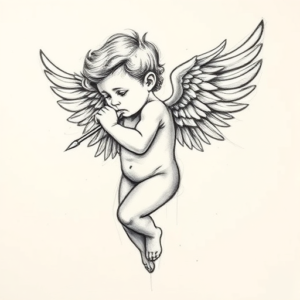 Pencil Sketch Cupid Tattoo