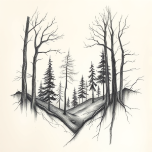 Pencil Sketch Forest Tattoo