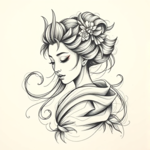 Pencil Sketch Geisha Tattoo