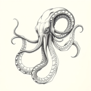 Pencil Sketch Kraken Tattoo