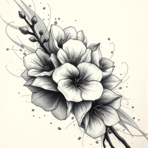 Pencil Sketch Lilac Tattoo