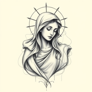 Pencil Sketch Mary Tattoo