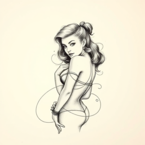 Pencil Sketch Pinup Tattoo