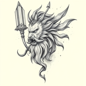 Pencil Sketch Poseidon Tattoo