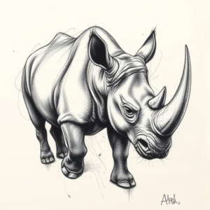 Pencil Sketch Rhino Tattoo