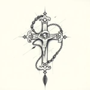 Pencil Sketch Rosary Tattoo