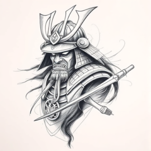 Pencil Sketch Samurai Tattoo