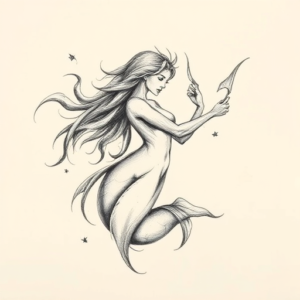 Pencil Sketch Siren Tattoo