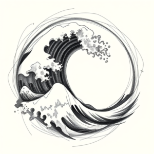 Pencil Sketch Wave Tattoo