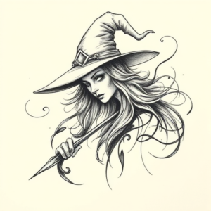 Pencil Sketch Witch Tattoo