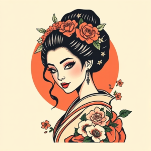 Pixel Art Geisha Tattoo