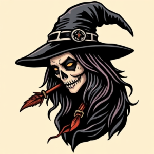 Pixel Art Witch Tattoo