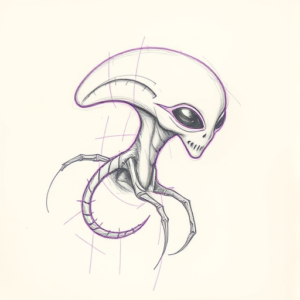 Purple Outline Alien Tattoo