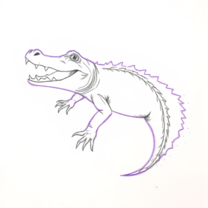Purple Outline Alligator Tattoo