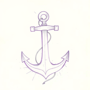 Purple Outline Anchor Tattoo