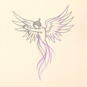 Purple Outline Angel Tattoo