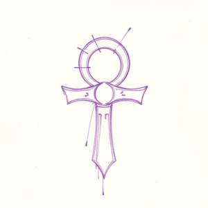 Purple Outline Ankh Tattoo