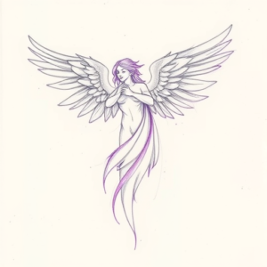 Purple Outline Archangel Tattoo