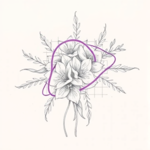 Purple Outline Bouquet Tattoo