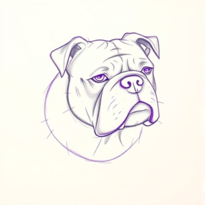 Purple Outline Bulldog Tattoo