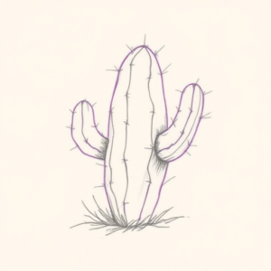 Purple Outline Cactus Tattoo
