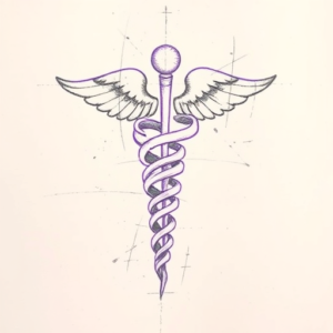 Purple Outline Caduceus Tattoo