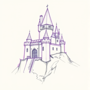 Purple Outline Castle Tattoo