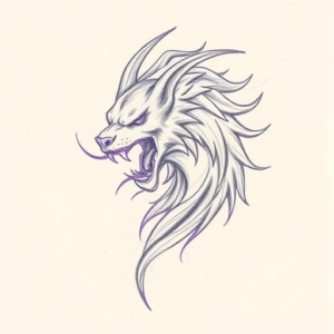 Purple Outline Cerberus Tattoo