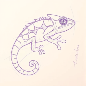 Purple Outline Chameleon Tattoo