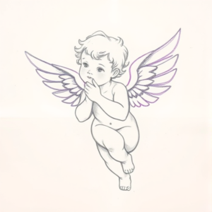 Purple Outline Cherub Tattoo