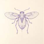Purple Outline Cicada Tattoo