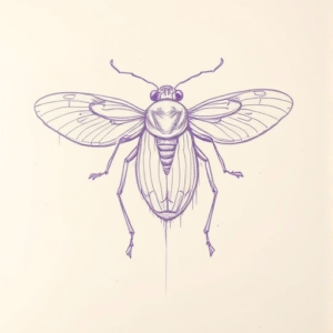 Purple Outline Cicada Tattoo