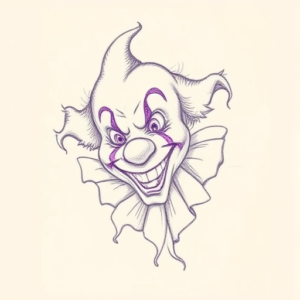 Purple Outline Clown Tattoo