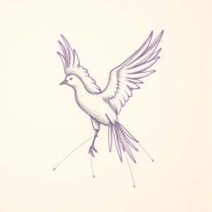 Purple Outline Crane Tattoo