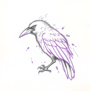 Purple Outline Crow Tattoo